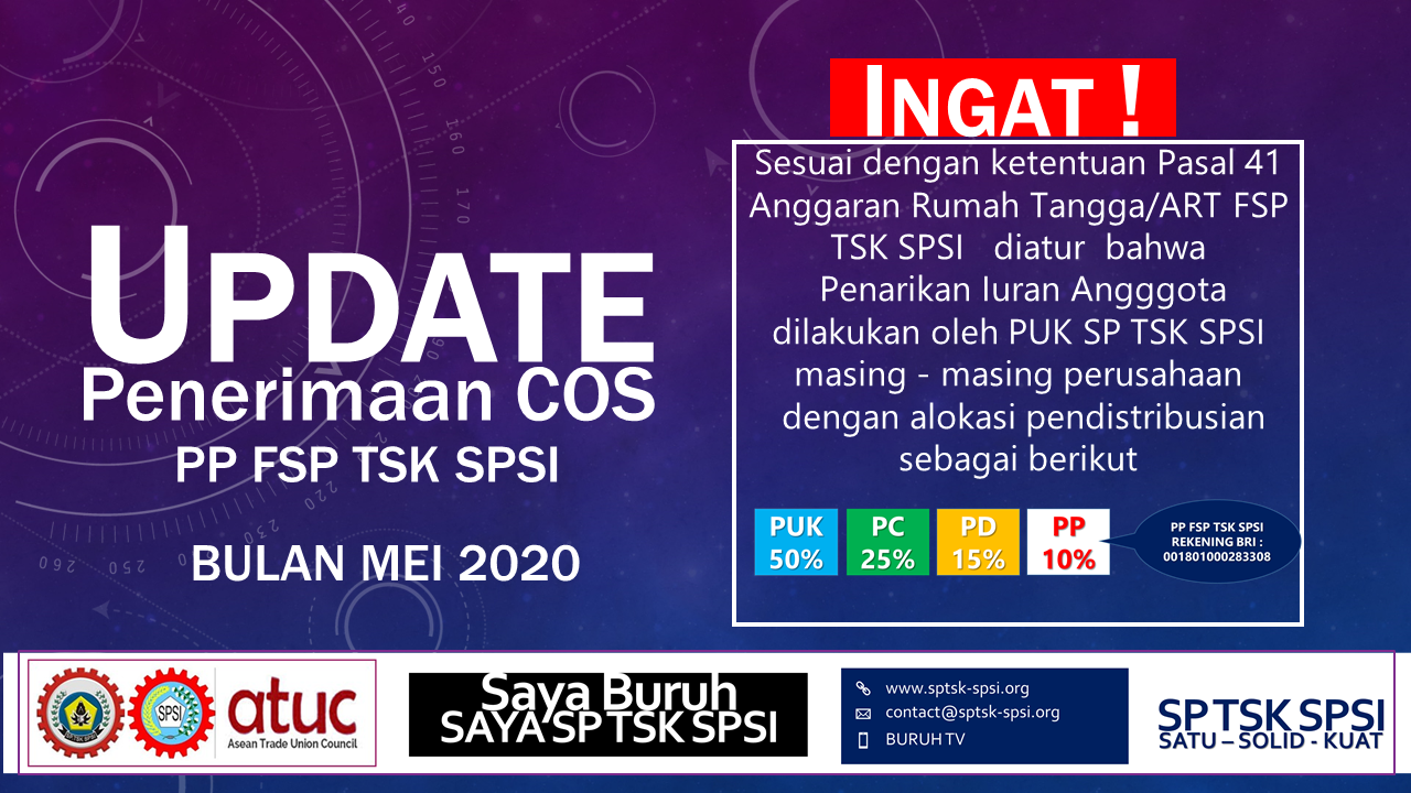 UPDATE PENERIMAAN COS PP FSP TSK SPSI - MEI 2020