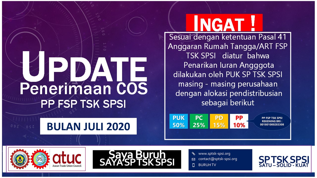 UPDATE PENERIMAAN COS PP FSP TSK SPSI - BULAN JULI 2020